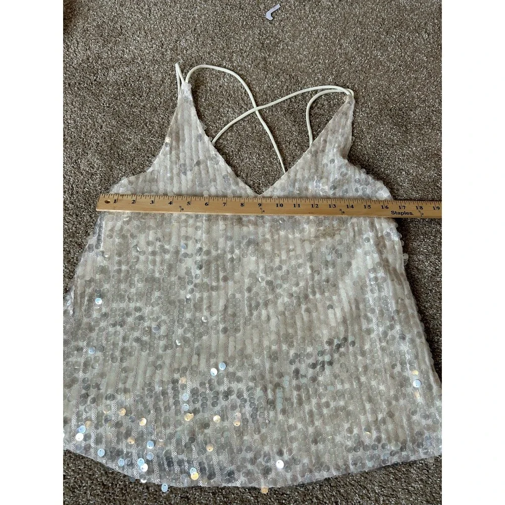 On Two Fifth sparkly sequined top strappy cream/gold shimmer  SZ M sleeveless - Picture 7 of 10
